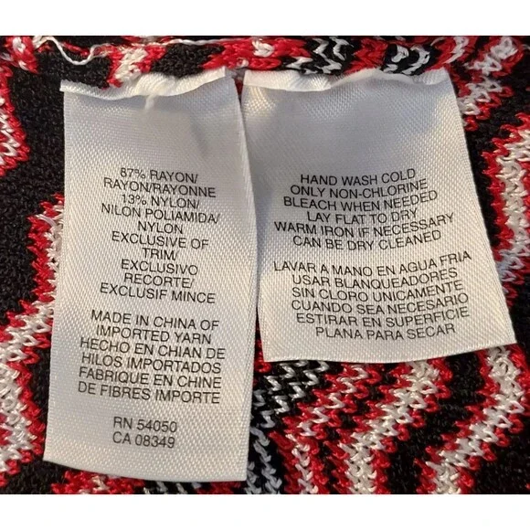 Anne Klein Chevron Cardigan Sweater size Small Open Front Tie Belt Red Black - Picture 8 of 11